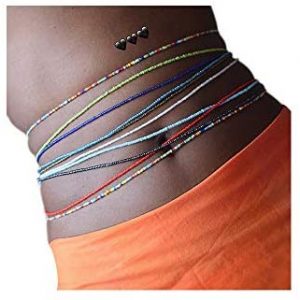 Cusmyre Elastic Waist Bead Chains Summer Bikini Waist Beads Body Jewelry Boho Belly Beads African Bead Belly Chains for Women Body Jewelry