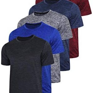 5 Pack Men’s Active Quick Dry Crew Neck T Shirts | Athletic Running Gym Workout Short Sleeve Tee Tops Bulk
