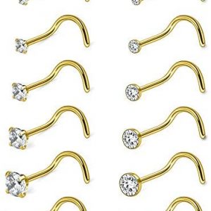 Ruifan 18G 1.5mm 2mm 2.5mm 3mm 3.5mm 4mm Round Diamond CZ Nose Screw Studs Rings Piercing Jewelry 4-12PCS